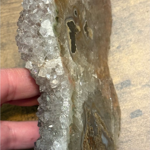 Large Crystal Cluster of Pink Chalcedony and Smoky Quartz Geode Slab - Picture 5 of 7